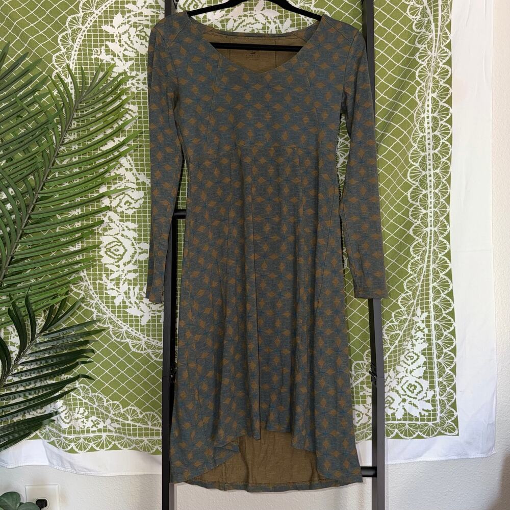 Horny Toad XS Olive Green Geometric Medallion Print High-Low Dress LS‎